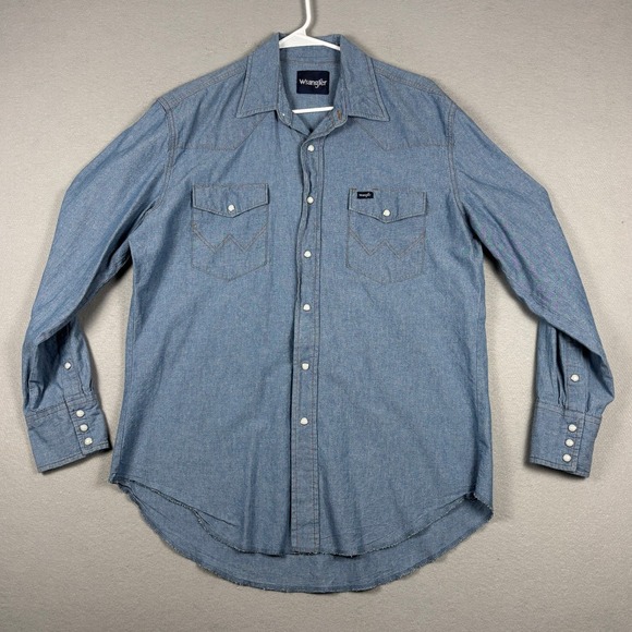 Wrangler Other - Wrangler Western Pearl Snap Shirt Blue Chambray Large Blue